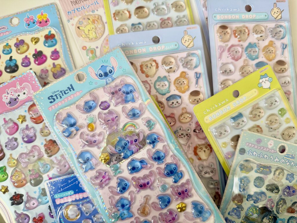 Bonbon Drop Stickers with Chiikawa and character designs, popular puffy stickers from Japan