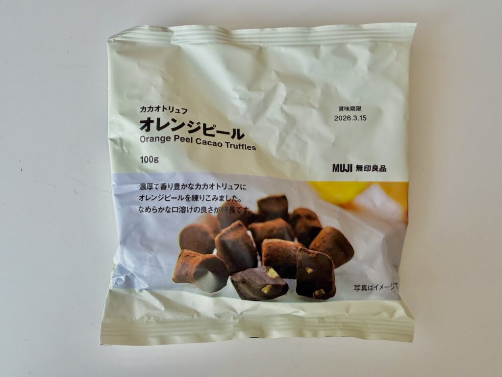 無印良品 カカオトリュフ オレンジピール 100g パッケージ外観