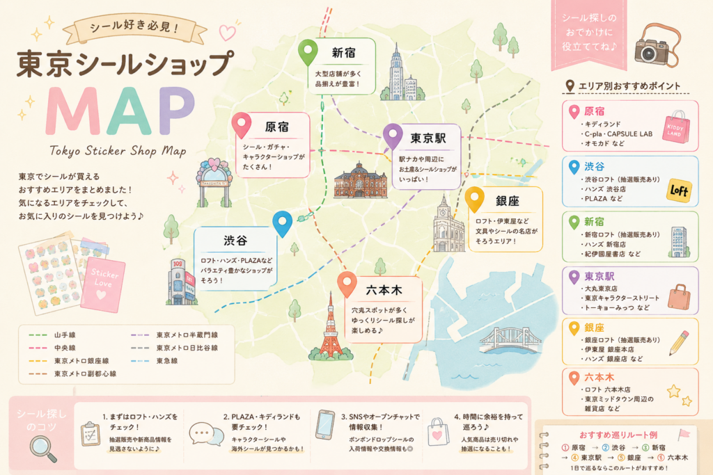 東京でシールが買える場所マップ|原宿・渋谷・新宿・東京駅・銀座・六本木