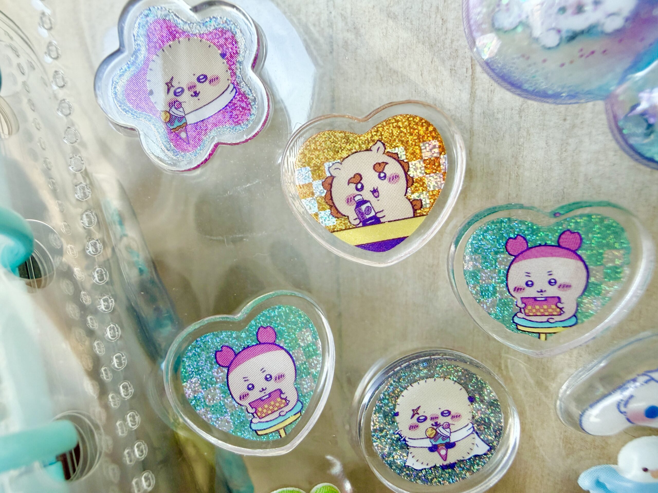 Chiikawa DINER ohajiki-style heart stickers with glitter finish — lunch series Japan stationery