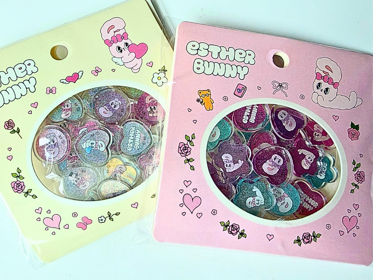 セブンイレブン エスターバニー おはじきシール ピンクとイエローパッケージ